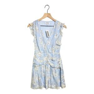 Intermix Ryder Blue Floral Silk Mini Dress. Size 8.